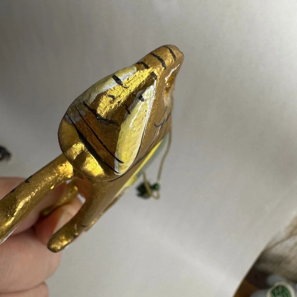 Hand Painted Gold Elephant Christmas Ornament Green Yellow Tassel‎ Hanging Decor